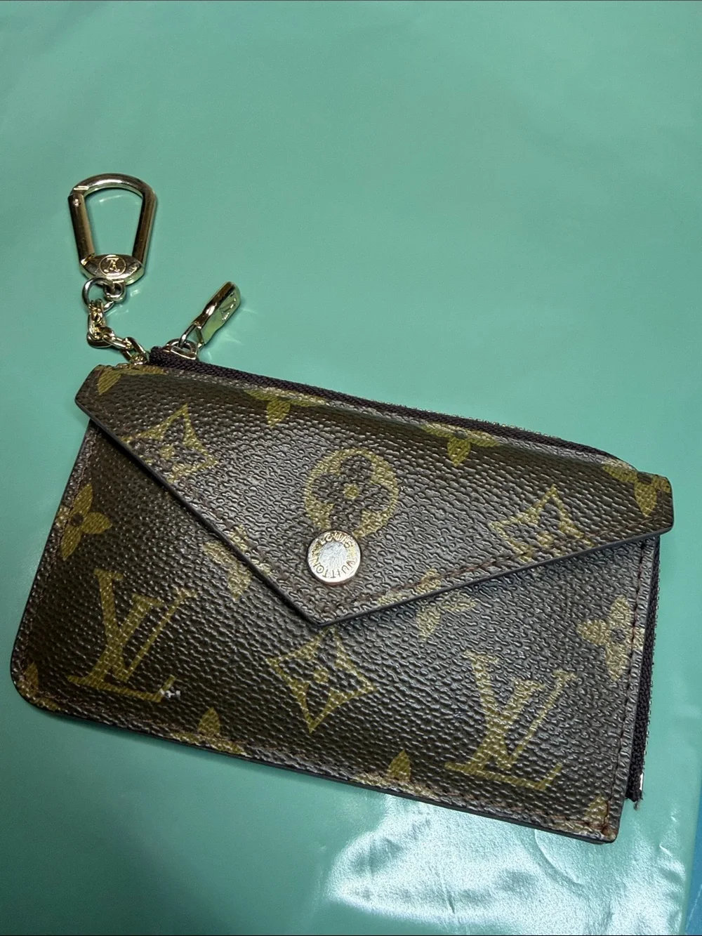 Monogram Canvas Small Zip Card Holder Key Pouch - Brown
